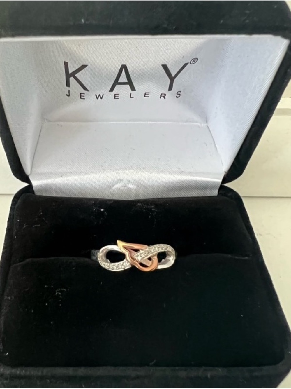 Kay Jewelers Two-Tone Infinity Ring with Rose Gold Accent